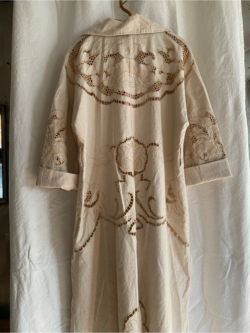 Anthropologie Avec Les Filles Cutwork Linen  Trench Coat/Duster Size Large NWT - Picture 8 of 12